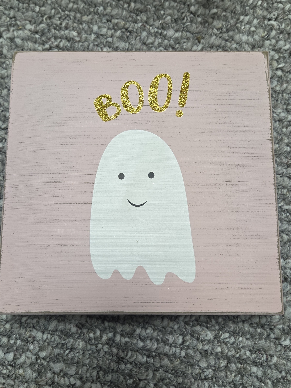 Wood Pink Ghost 'BOO!' Halloween  Sign - Decorative Home  Plaque